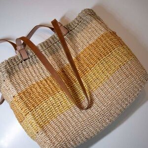 Vintage Woven Sisal Bag Straw Tote Natural Sisal Jute Shoulder Bag Tan and Cream